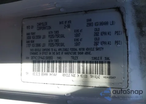 1998 Dodge Ram 1500 St из США, поврежденный, VIN 3B7HC13Y4WG180993